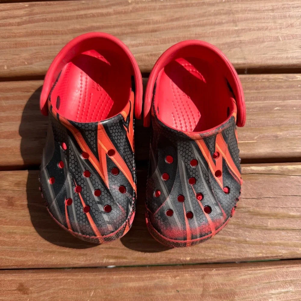 Crocs Kids Classic Clog Black Red Orange Flame Graphic Slip On Shoes Kids 8